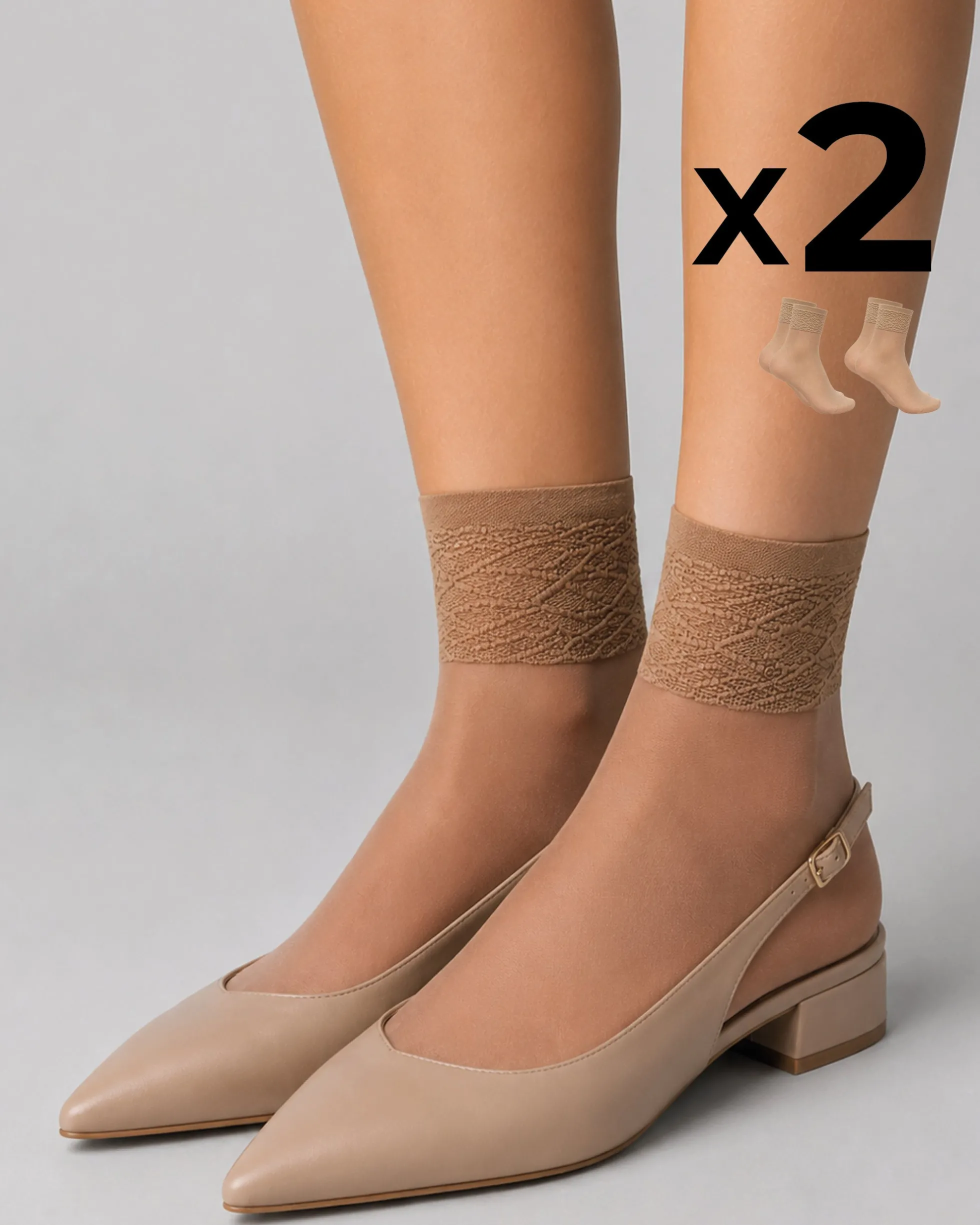CALZA CORTA LADY VELATA CON BORDO IN PIZZO x2
