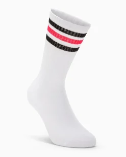 Calza tennis Crew cotone con righe fluo